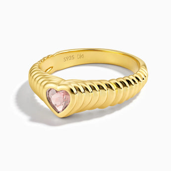 18KT Yellow Gold Vermeil Heart Morganite Fluted Ring - Coeur Fold Front View