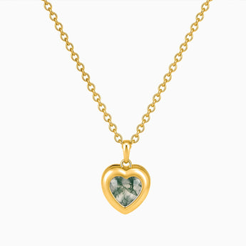 18KT Yellow Gold Vermeil Heart Moss Agate Bezel Necklace - Love Shelter Front View