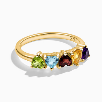 18KT Yellow Gold Vermeil Heart Multigem Arc Ring - Crescent Line Front View