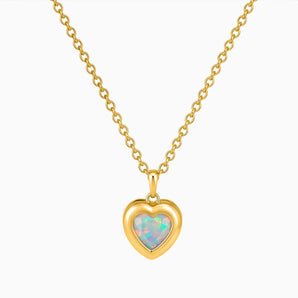 18KT Yellow Gold Vermeil Heart Opal Bezel Necklace - Love Shelter Front View