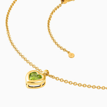 18KT Yellow Gold Vermeil Heart Peridot Bezel Necklace - Love Shelter Side View