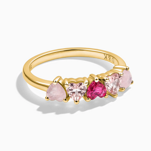 18KT Yellow Gold Vermeil Heart Pink Gradient Arc Ring - Crescent Line Front View