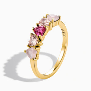 18KT Yellow Gold Vermeil Heart Pink Gradient Arc Ring - Crescent Line Side View