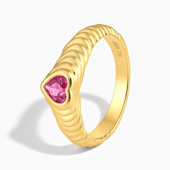 18KT Yellow Gold Vermeil Heart Pink Tourmaline Fluted Ring - Coeur Fold Side View