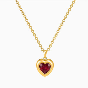 18KT Yellow Gold Vermeil Heart Ruby Bezel Necklace - Love Shelter Front View