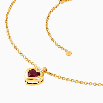 18KT Yellow Gold Vermeil Heart Ruby Bezel Necklace - Love Shelter Side View