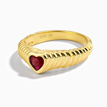 18KT Yellow Gold Vermeil Heart Ruby Fluted Ring - Coeur Fold Front View