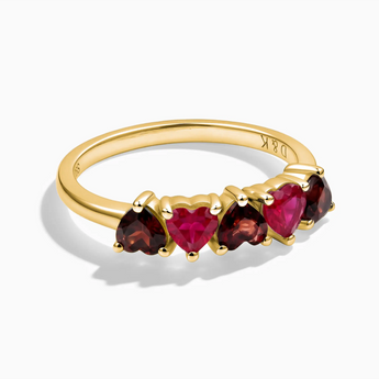 18KT Yellow Gold Vermeil Heart Ruby & Garnet Arc Ring - Crescent Line Front View
