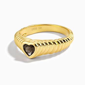 18KT Yellow Gold Vermeil Heart Smoky Quartz Fluted Ring - Coeur Fold Front View