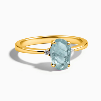 18KT Yellow Gold Vermeil Irregular Aquamarine Ring - Raw Aura Front View
