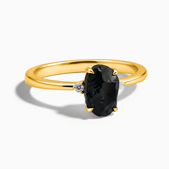 18KT Yellow Gold Vermeil Irregular Black Onyx Ring - Raw Aura Front View