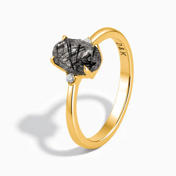 18KT Yellow Gold Vermeil Irregular Black Rutilated Quartz Ring - Raw Aura Side View