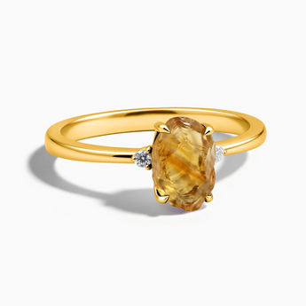 18KT Yellow Gold Vermeil Irregular Citrine Ring - Raw Aura Front View
