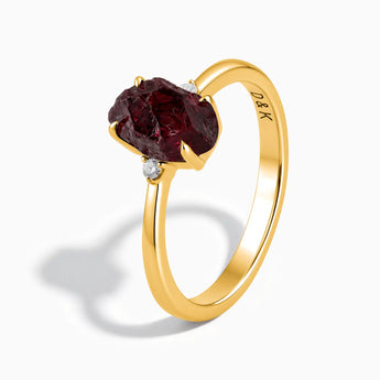 18KT Yellow Gold Vermeil Irregular Garnet Ring - Raw Aura Side View