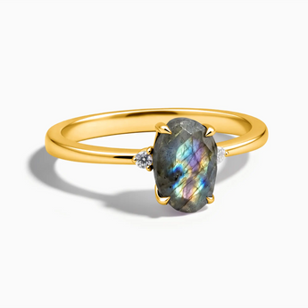 18KT Yellow Gold Vermeil Irregular Labradorite Ring - Raw Aura Front View
