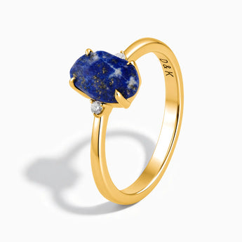 18KT Yellow Gold Vermeil Irregular Lapis Lazuli Ring - Raw Aura Side View