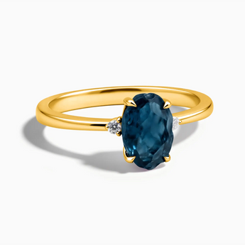 18KT Yellow Gold Vermeil Irregular London Blue Topaz Ring - Raw Aura Front View