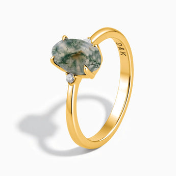 18KT Yellow Gold Vermeil Irregular Moss Agate Ring - Raw Aura Side View