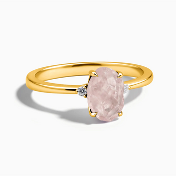 18KT Yellow Gold Vermeil Irregular Rose Quartz Ring - Raw Aura Front View