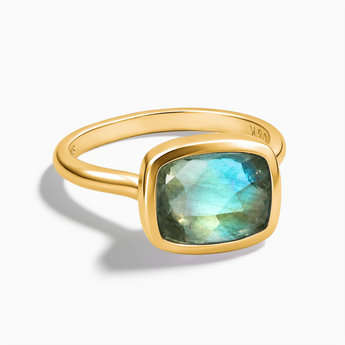 18KT Yellow Gold Vermeil Labradorite Cushion Ring - Pure Hush Front View