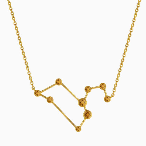 18KT Yellow Gold Vermeil Leo Zodiac Constellation Necklace - Citrine Front View