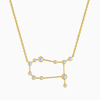18KT Yellow Gold Vermeil Leo Zodiac Constellation Necklace - Moonstone Front View