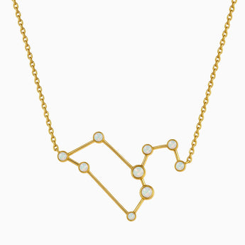 18KT Yellow Gold Vermeil Leo Zodiac Constellation Necklace - Opal Front View