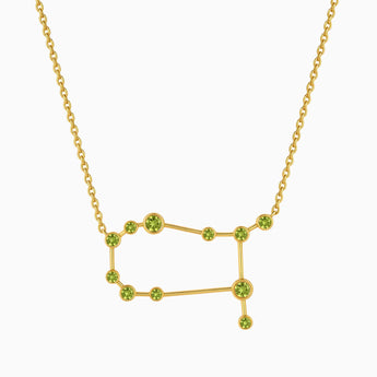18KT Yellow Gold Vermeil Leo Zodiac Constellation Necklace - Peridot Front View