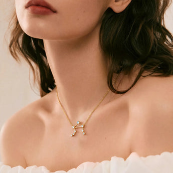 18KT Yellow Gold Vermeil Libra Zodiac Constellation Necklace - Moonstone Model Shot
