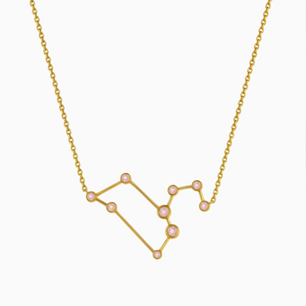 18KT Yellow Gold Vermeil Libra Zodiac Constellation Necklace - Rose Quartz Front View
