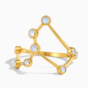 18KT Yellow Gold Vermeil Libra Zodiac Constellation Ring - Moonstone Front View