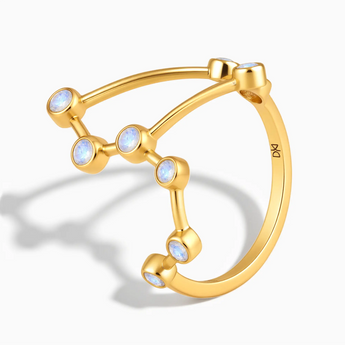 18KT Yellow Gold Vermeil Libra Zodiac Constellation Ring - Moonstone Side View