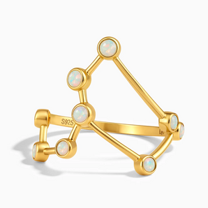 18KT Yellow Gold Vermeil Libra Zodiac Constellation Ring - Opal Front View