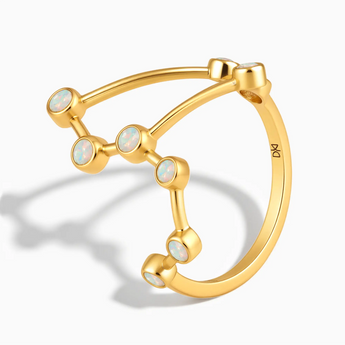 18KT Yellow Gold Vermeil Libra Zodiac Constellation Ring - Opal Side View