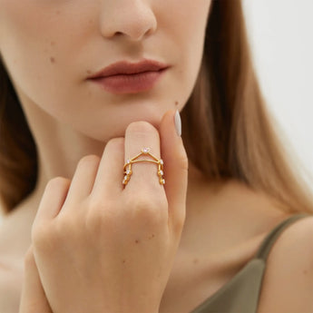 18KT Yellow Gold Vermeil Libra Zodiac Constellation Ring - Rose Quartz Model Shot