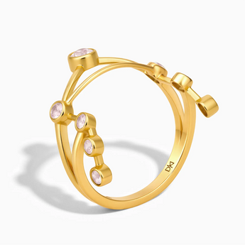 18KT Yellow Gold Vermeil Libra Zodiac Constellation Ring - Rose Quartz Side View