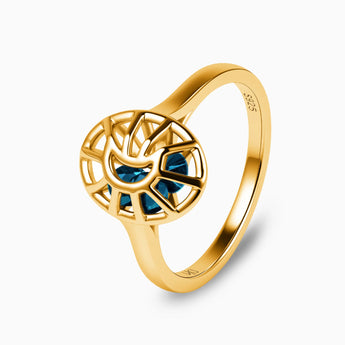 18KT Yellow Gold Vermeil London Blue Topaz Crescent Moon Hollow Oval Shaker Ring - Soul Cage Side View