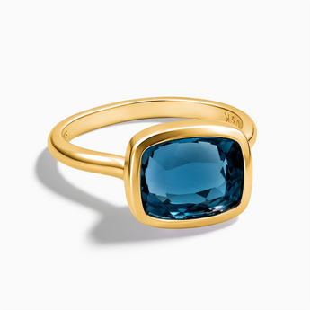 18KT Yellow Gold Vermeil London Blue Topaz Cushion Ring - Pure Hush Front View