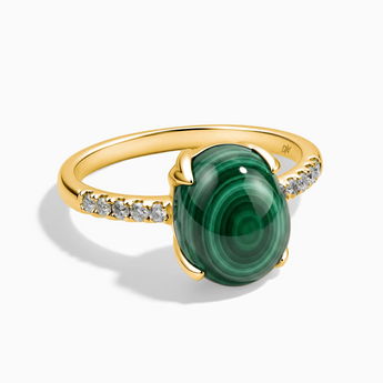 18KT Yellow Gold Vermeil Malachite Cabochon Ring - Minimal Spiritual Front View