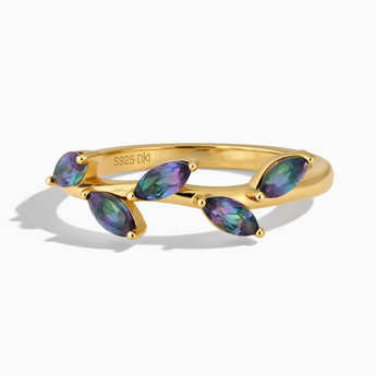 18KT Yellow Gold Vermeil Marquise Alexandrite Leaf Ring - Secret Garden Front View