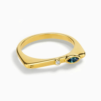 18KT Yellow Gold Vermeil Marquise Alexandrite Puzzle Stacking Ring - Minimal Glow Front View