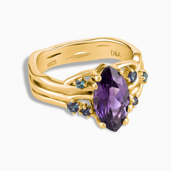 18KT Yellow Gold Vermeil Marquise Amethyst Alexandrite Branch-Like Ring - Regal Gleam Front View