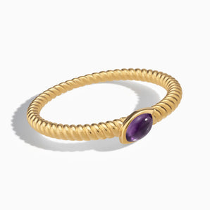 18KT Yellow Gold Vermeil Marquise Amethyst Twisted Ring - Spiral Spectrum Front View