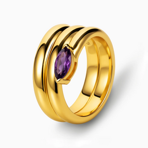 18KT Yellow Gold Vermeil Marquise Amethyst Wrap Ring - Eye of Light Side Profile View