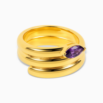 18KT Yellow Gold Vermeil Marquise Amethyst Wrap Ring - Eye of Light Hero Angle View