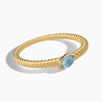 18KT Yellow Gold Vermeil Marquise Aquamarine Twisted Ring - Spiral Spectrum Front View