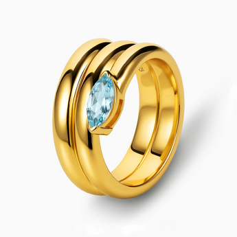 18KT Yellow Gold Vermeil Marquise Aquamarine Wrap Ring - Eye of Light Side Profile View