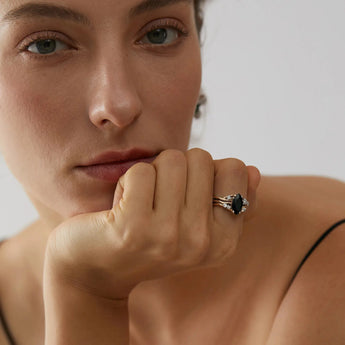 18KT Yellow Gold Vermeil Marquise Black Onyx Branch-Like Ring - Regal Gleam Worn View