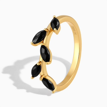 18KT Yellow Gold Vermeil Marquise Black Onyx Leaf Ring - Secret Garden Side View