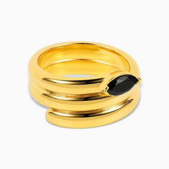18KT Yellow Gold Vermeil Marquise Black Onyx Wrap Ring - Eye of Light Hero Angle View